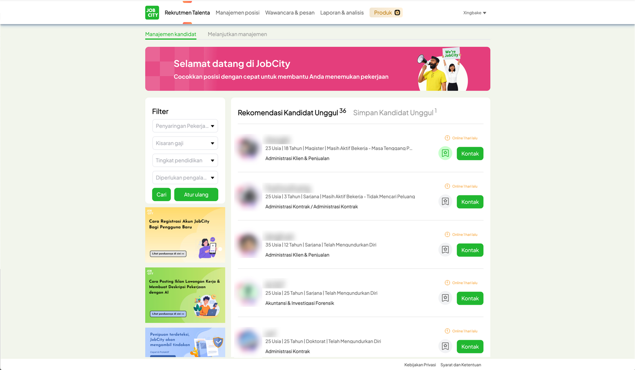 Candidate Management Center Interface