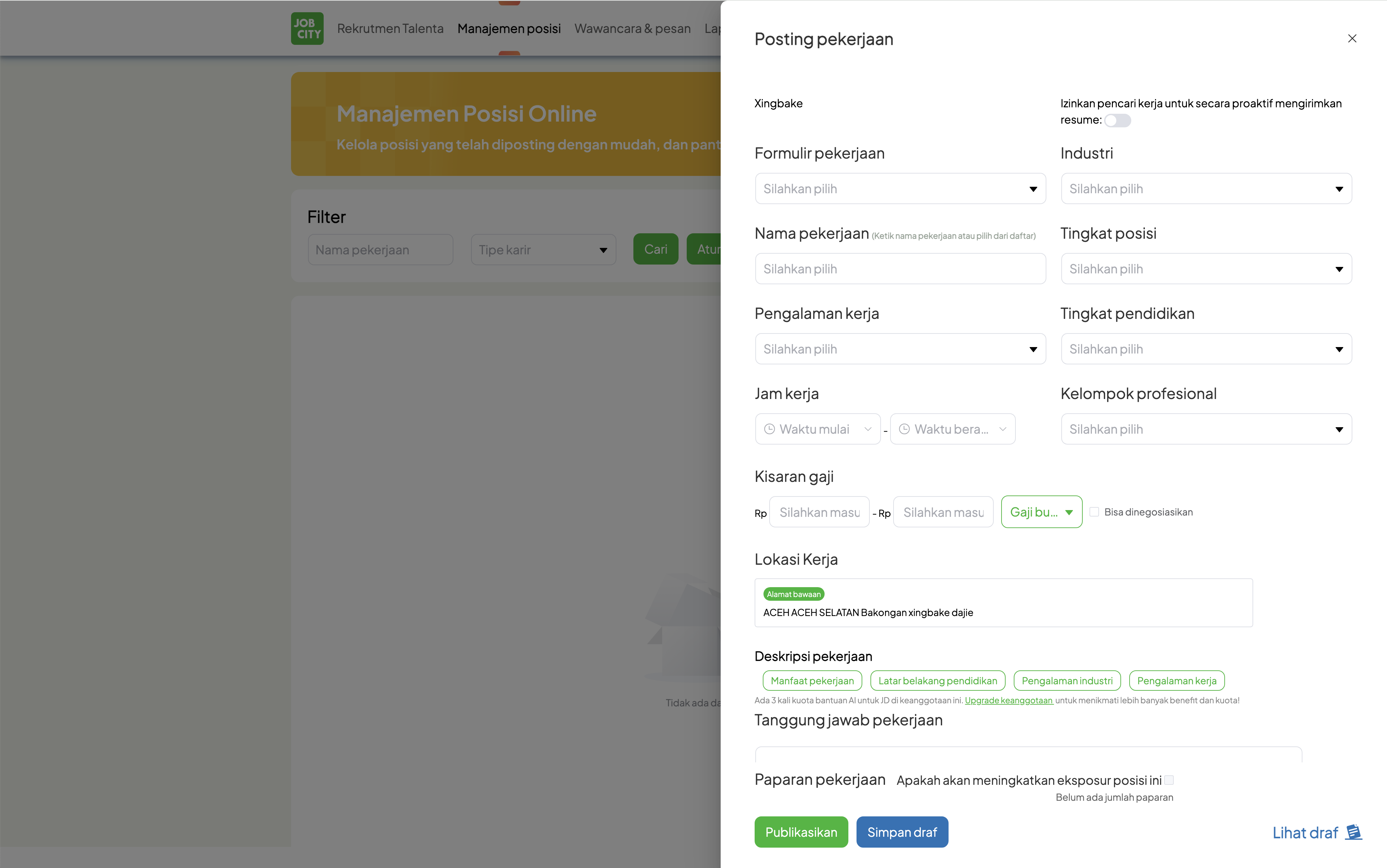 Smart Job Posting Interface